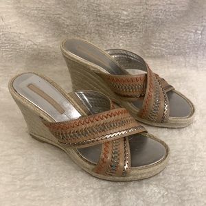 Marc Fisher Ancient criss cross strappy espadrille wedges tan blue orange sandal